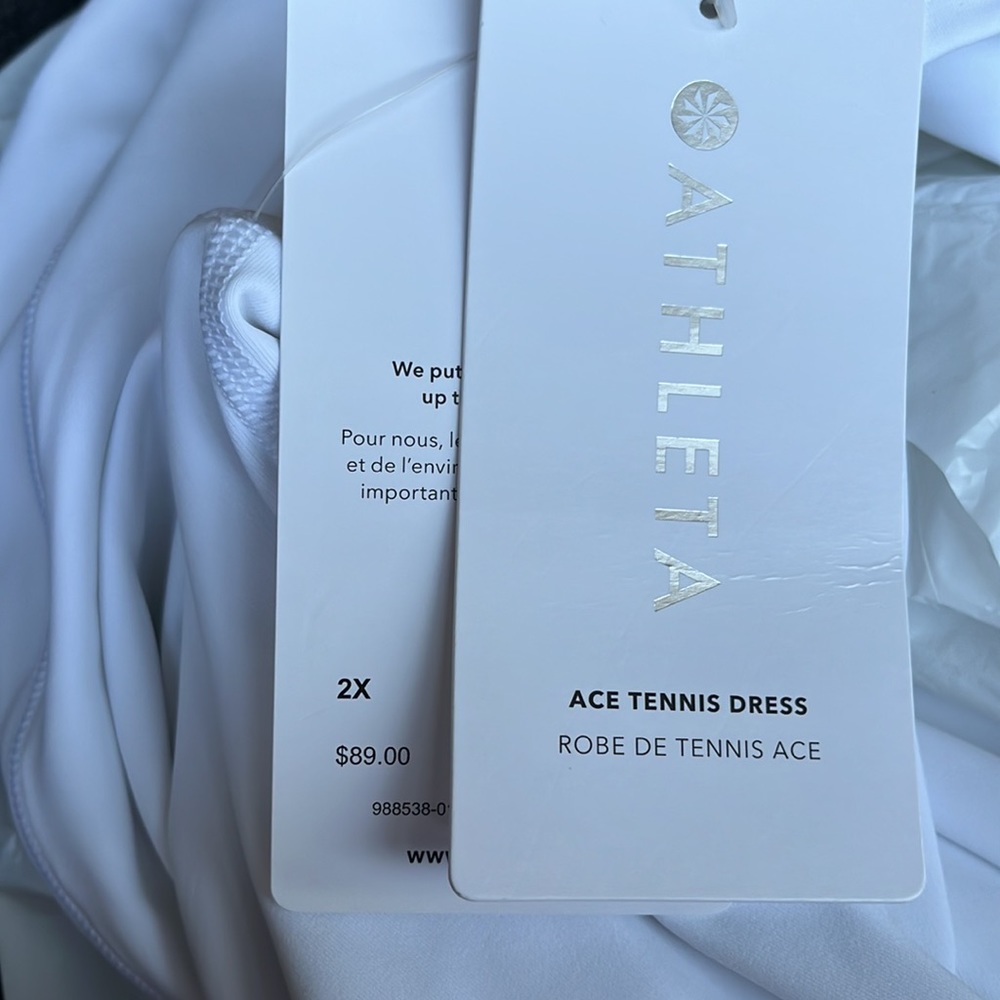 NWT-Athleta White Ace Tennis Dress, Size 2X - Picture 6 of 6